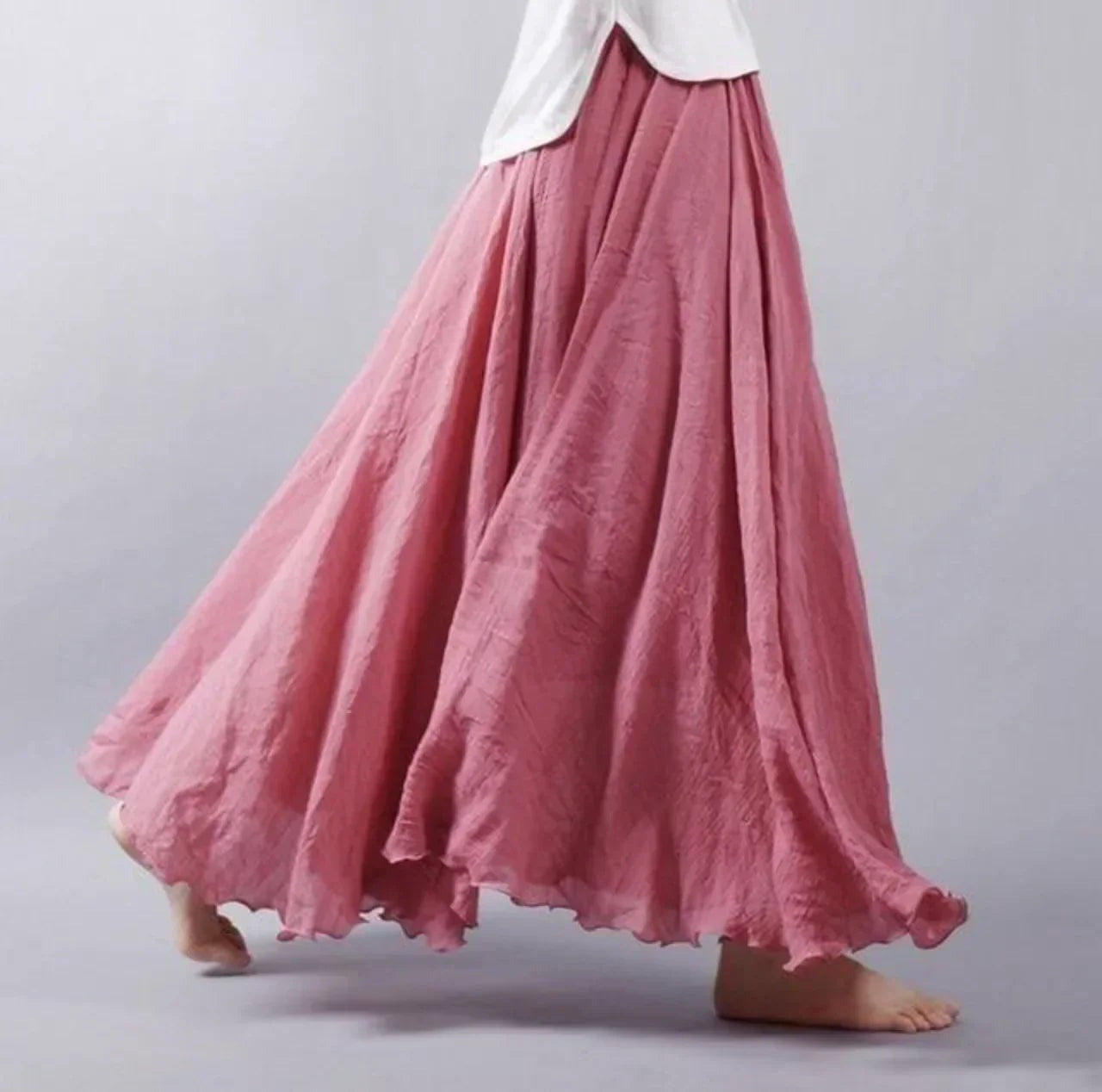 A Line Pleated Maxi Skirt - Dark Pink