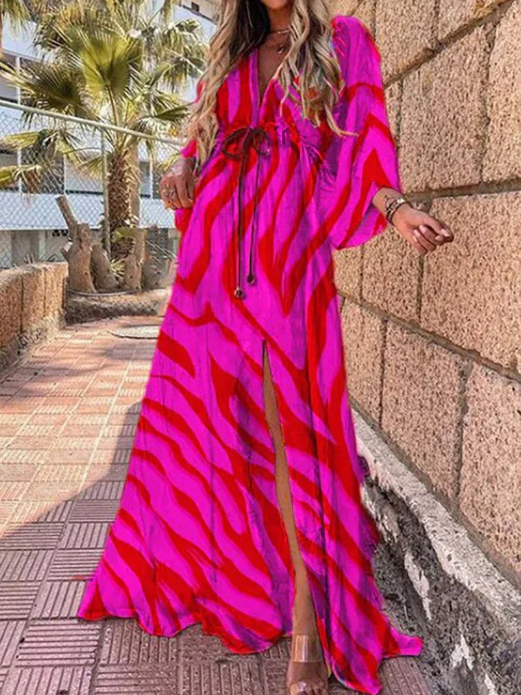 Abstract Print Maxi Dress - Hot Pink