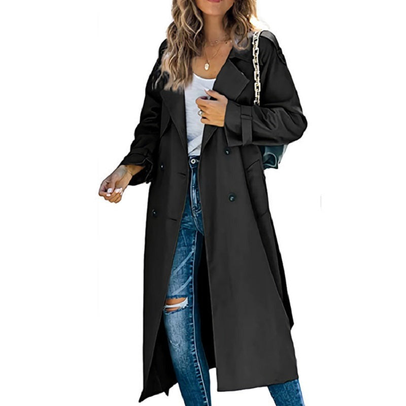 Belted Long Trench Coat - Black
