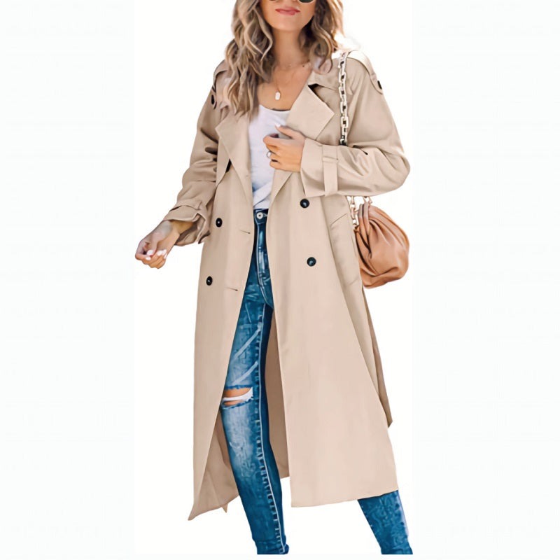 Belted Long Trench Coat - Khaki