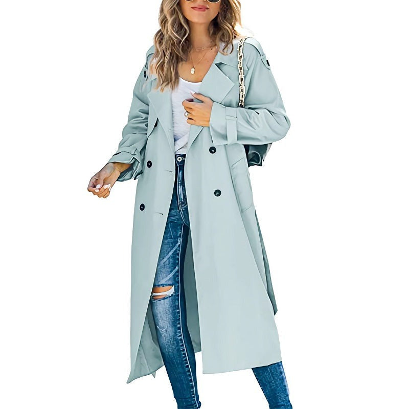 Belted Long Trench Coat - Light blue