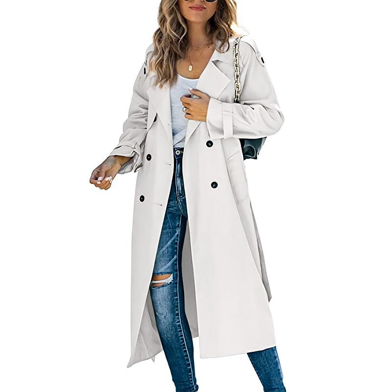 Belted Long Trench Coat - White