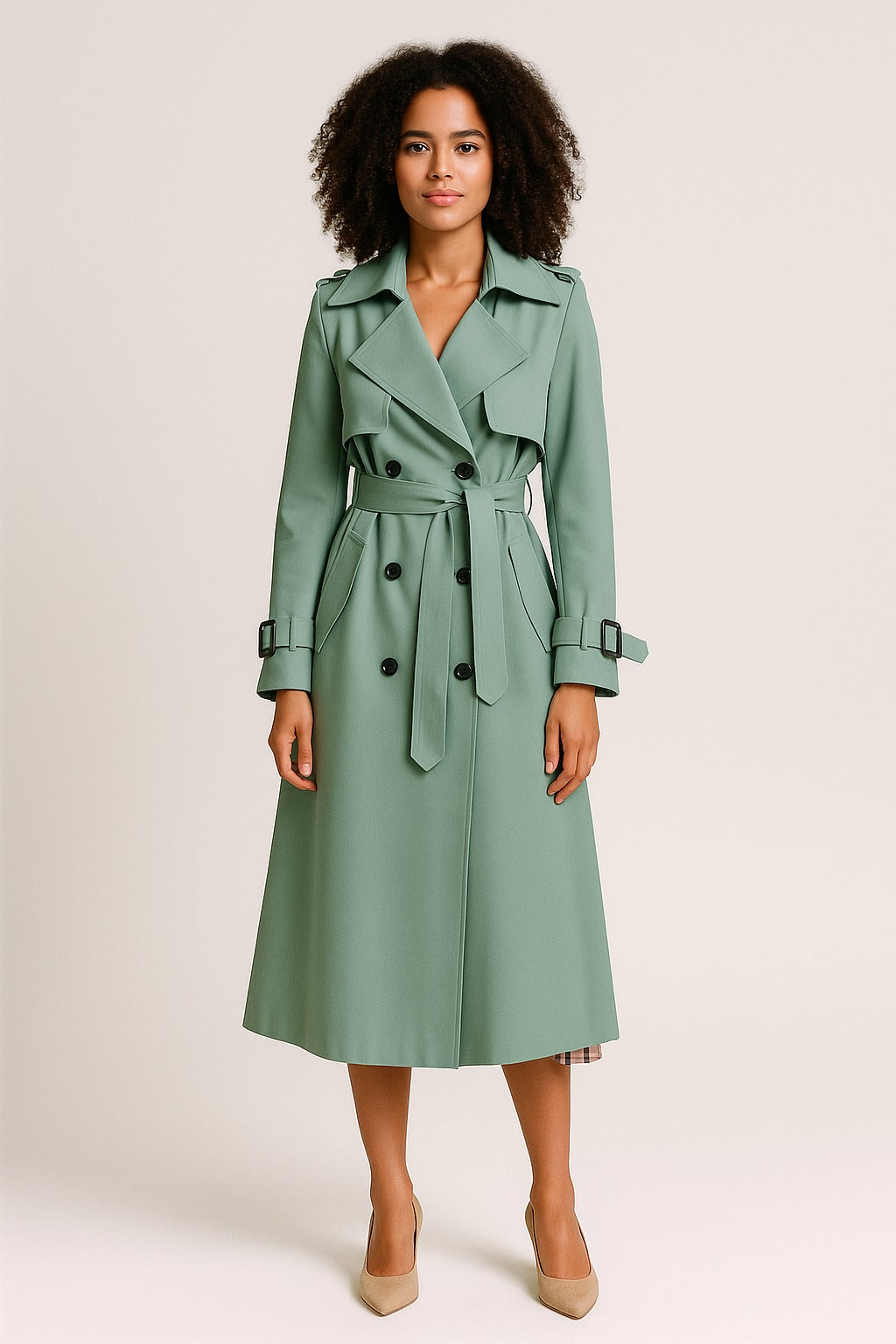 Belted Trench Coat - Green