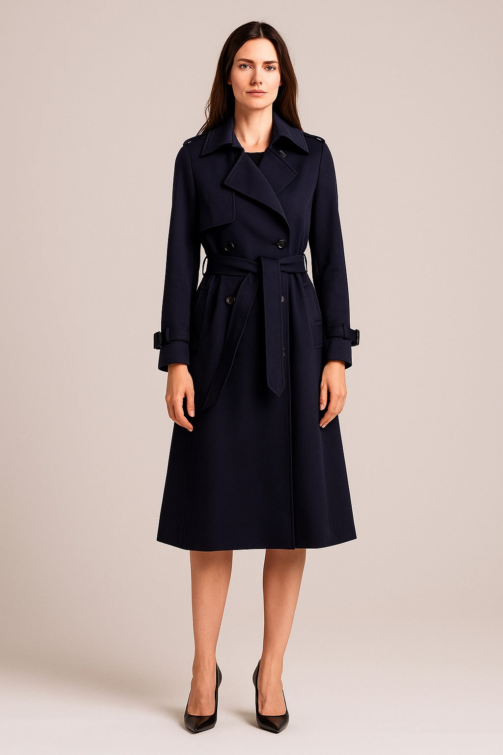 Belted Trench Coat - Navy