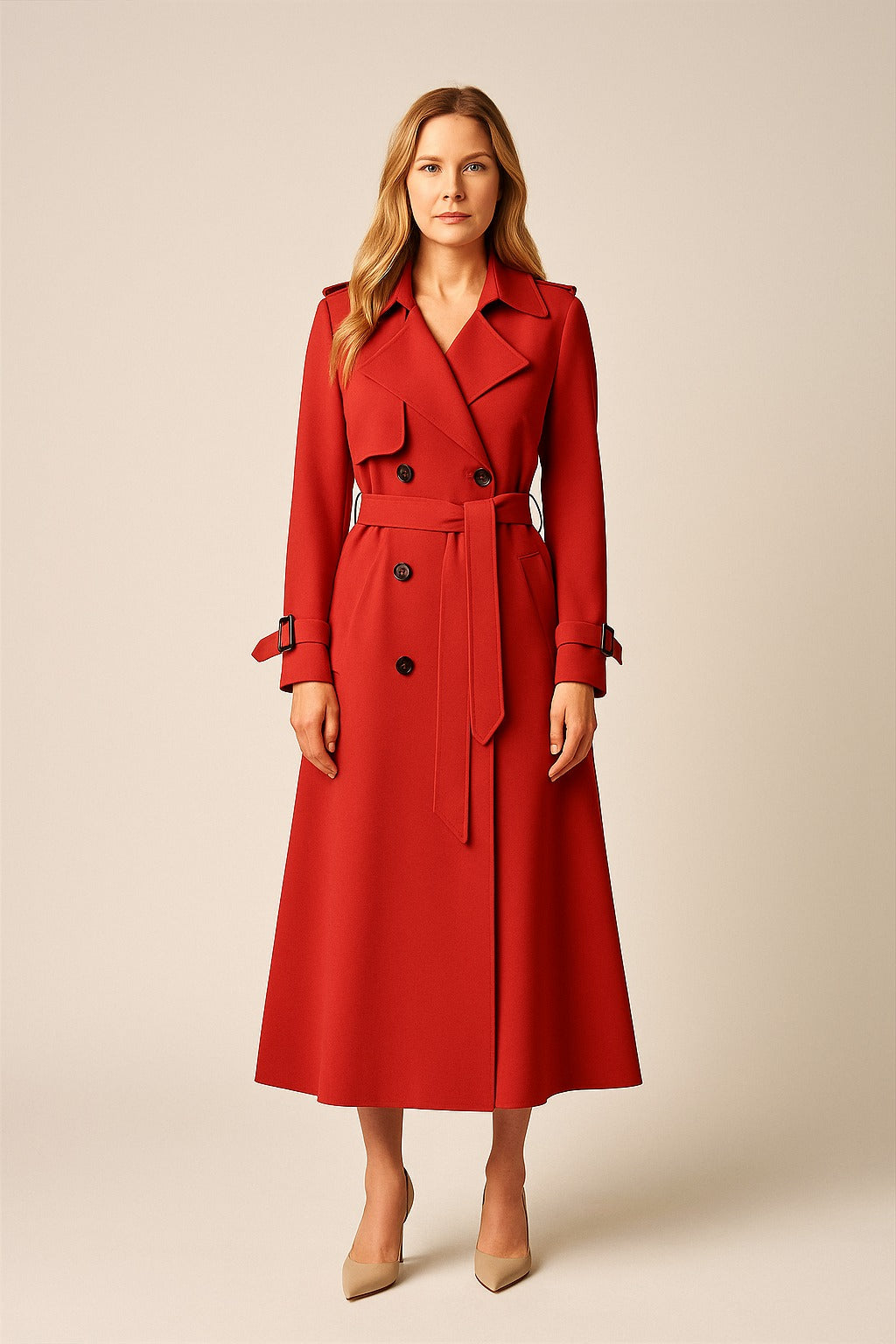 Belted Trench Coat - Red
