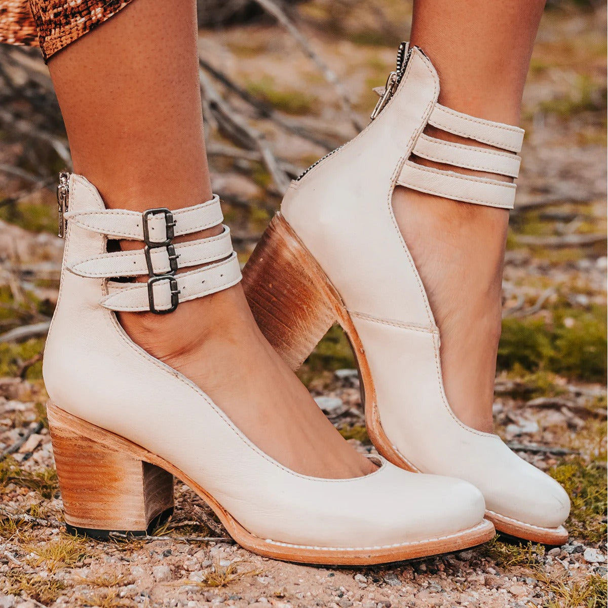 Block Heel Ankle Boots - White
