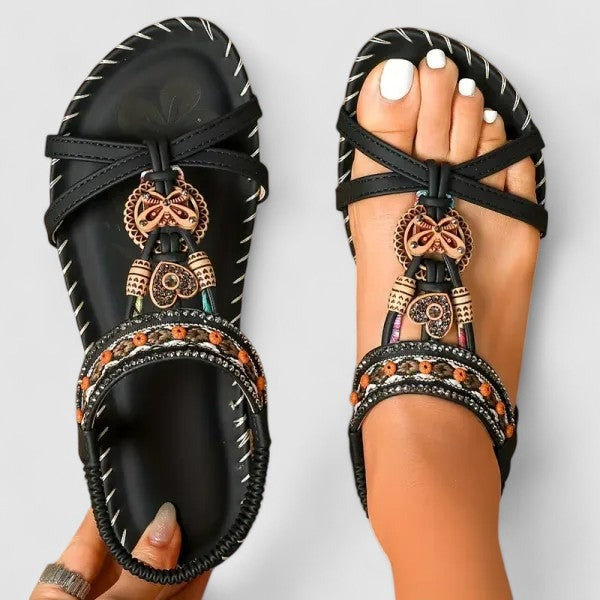 Boho Beaded Sandals - Graphite Black
