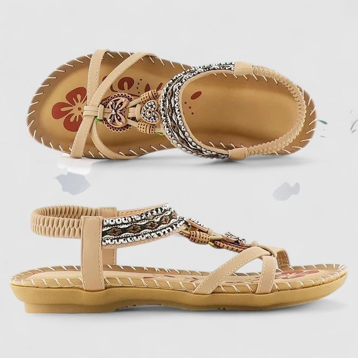 Boho Beaded Sandals - Mahogany Brown