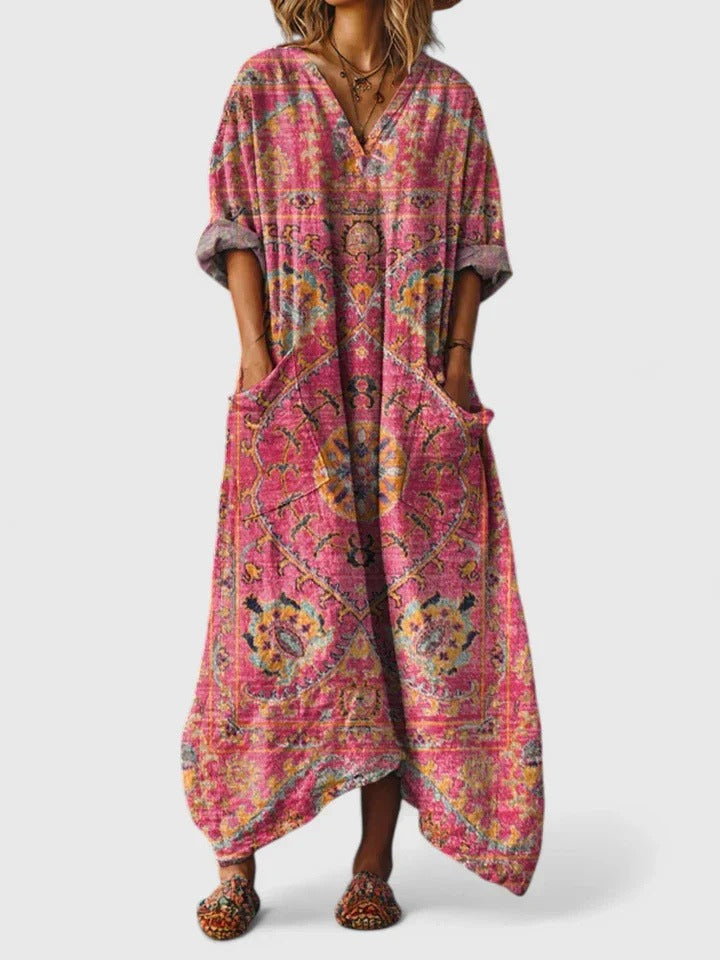 Boho Kaftan Maxi Dress - Dark Pink