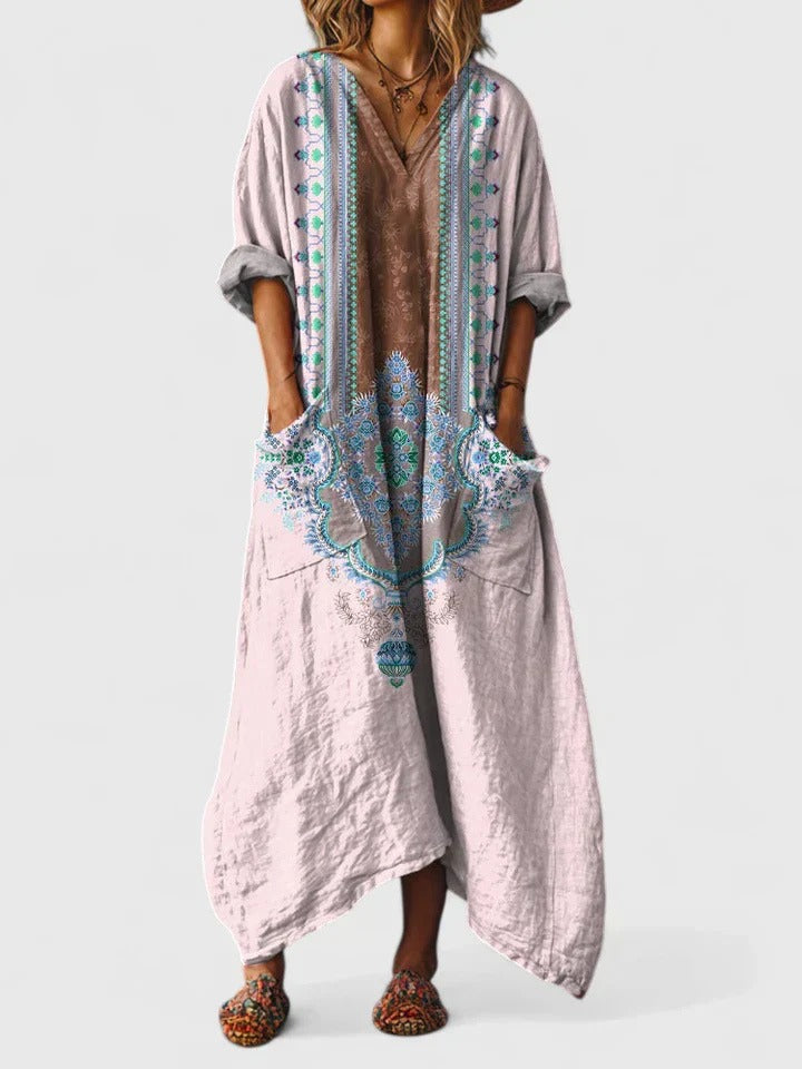 Boho Kaftan Maxi Dress - Light Pink
