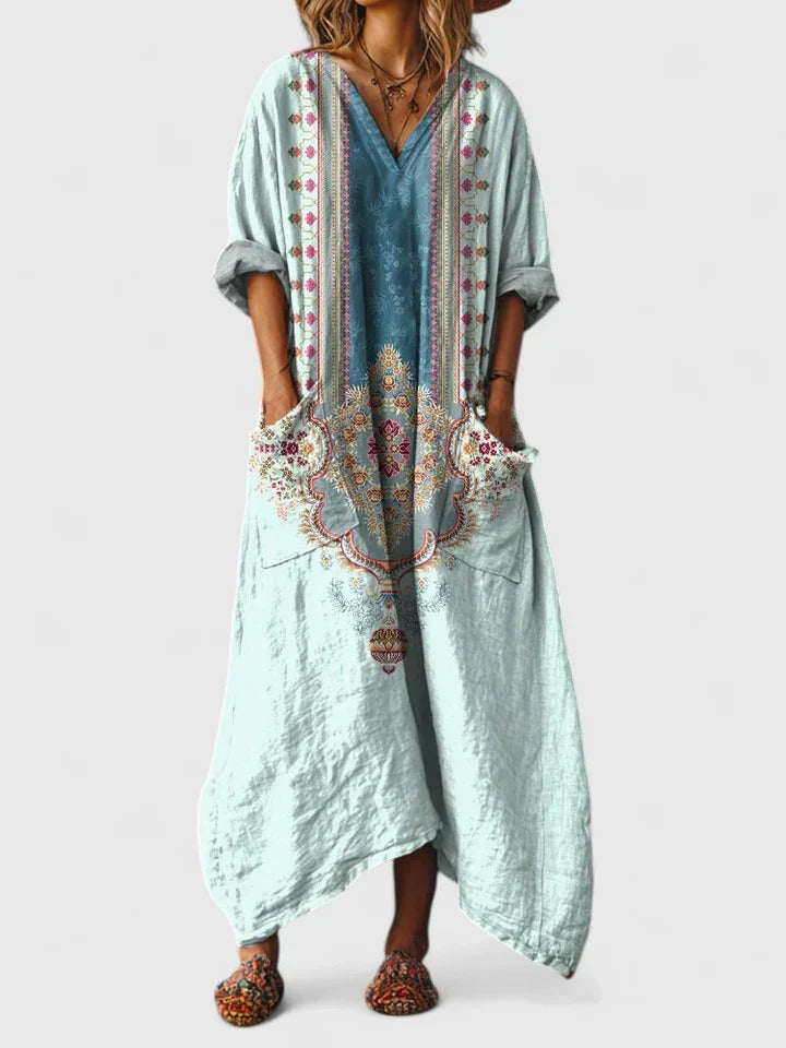 Boho Kaftan Maxi Dress - Powder Blue