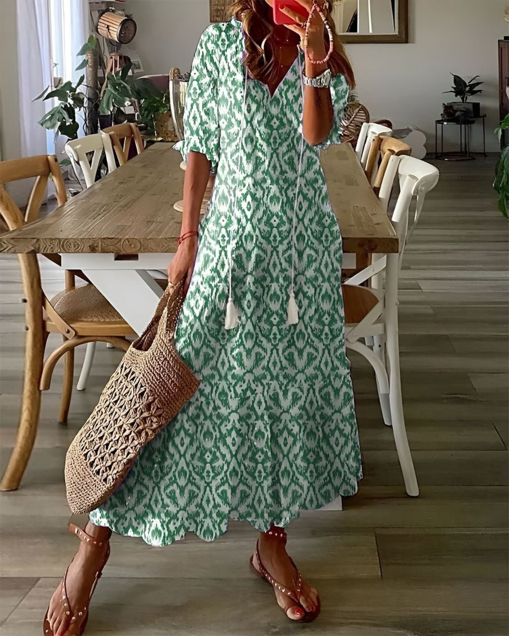 Boho Printed Maxi Dress - Green (Almost sold out)