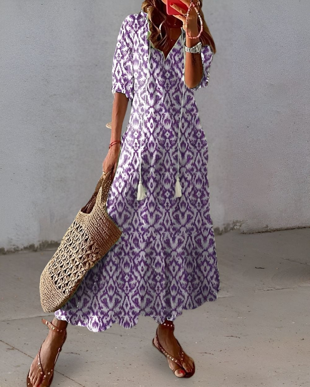 Boho Printed Maxi Dress - Purple