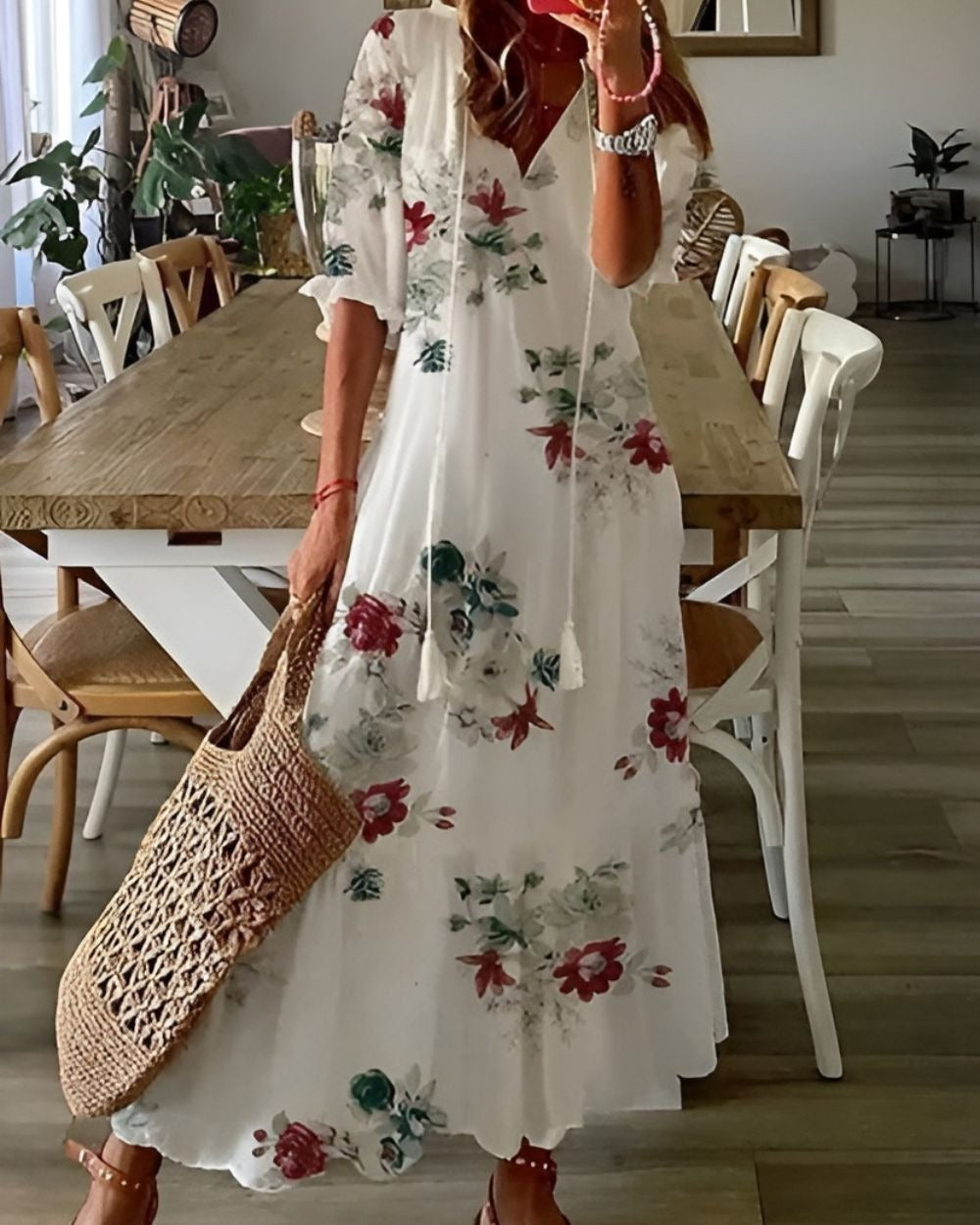 Boho Printed Maxi Dress - White 3