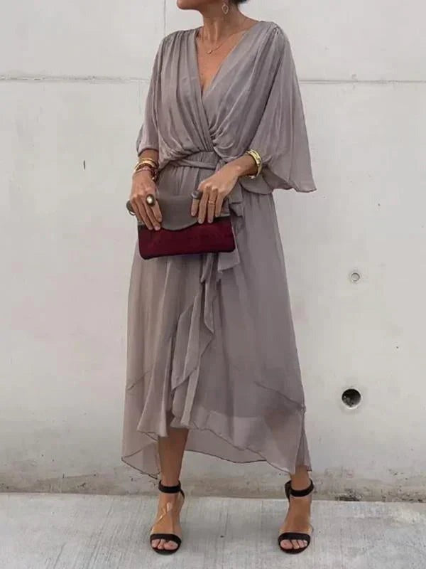 Boho Wrap Midi Dress - Gray