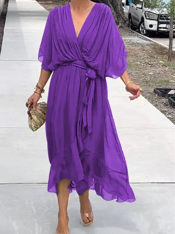 Boho Wrap Midi Dress - Purple