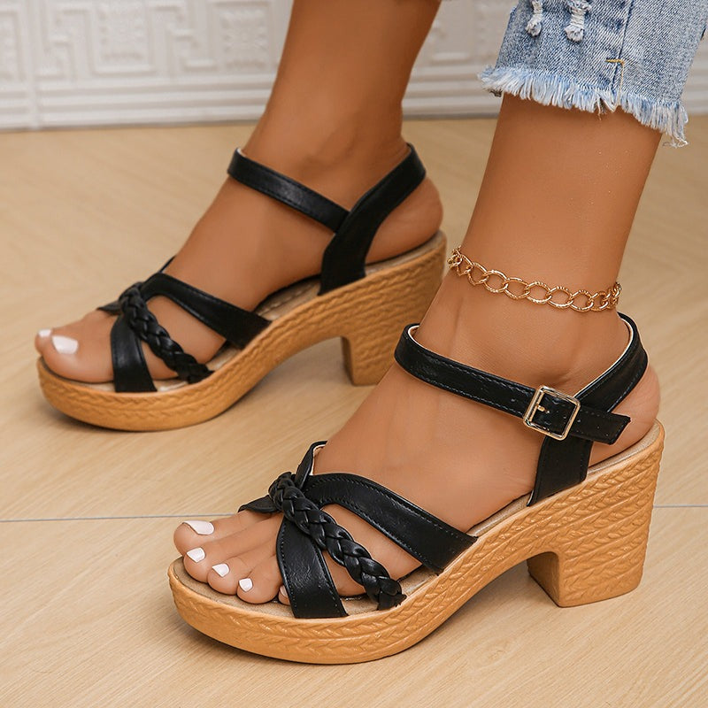 Braided Platform Block Heel Sandals