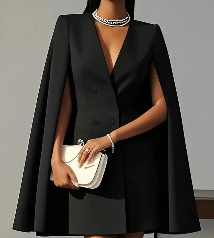 Cape Sleeve Blazer Dress - Black