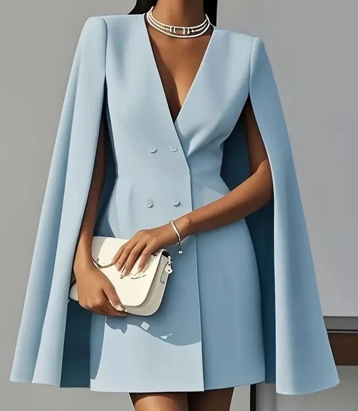 Cape Sleeve Blazer Dress - Blue