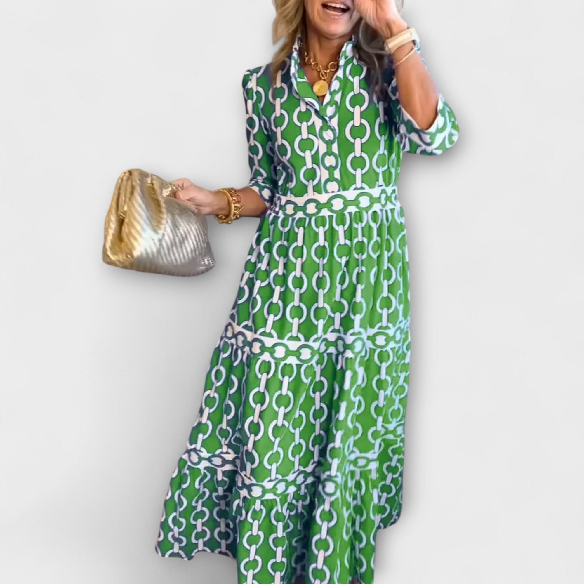 Casual A Line Midi Dress - Green