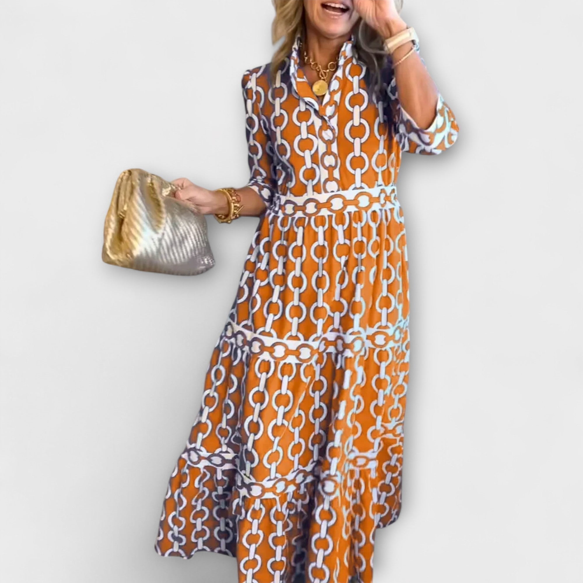 Casual A Line Midi Dress - Orange