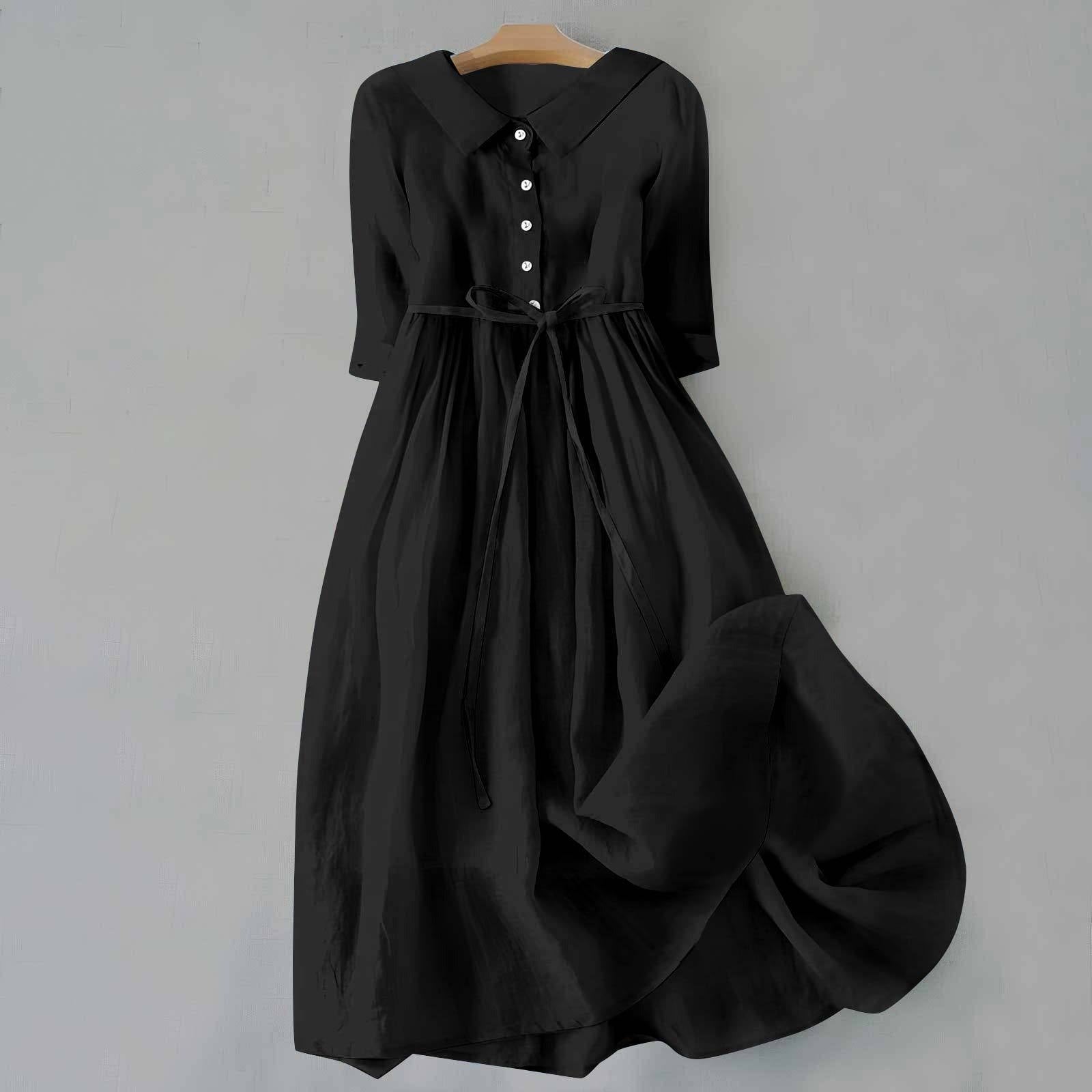 Casual A Line Shirt Dress - Black