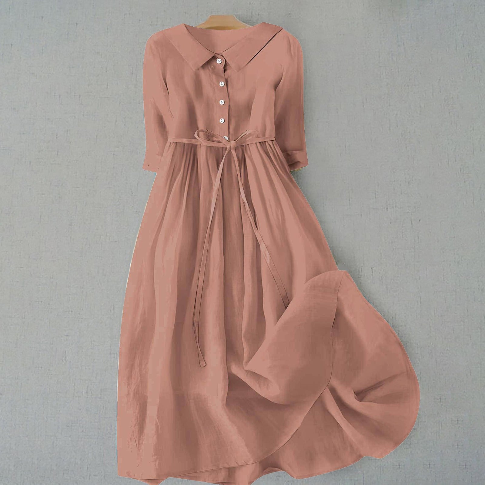 Casual A Line Shirt Dress - Light Brown