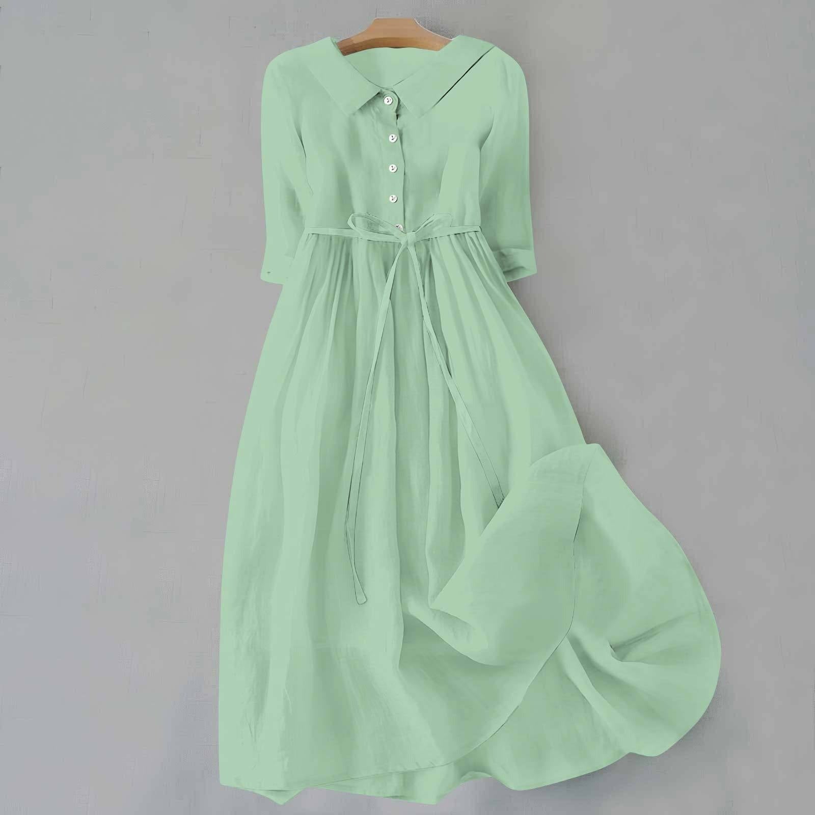 Casual A Line Shirt Dress - Light Green