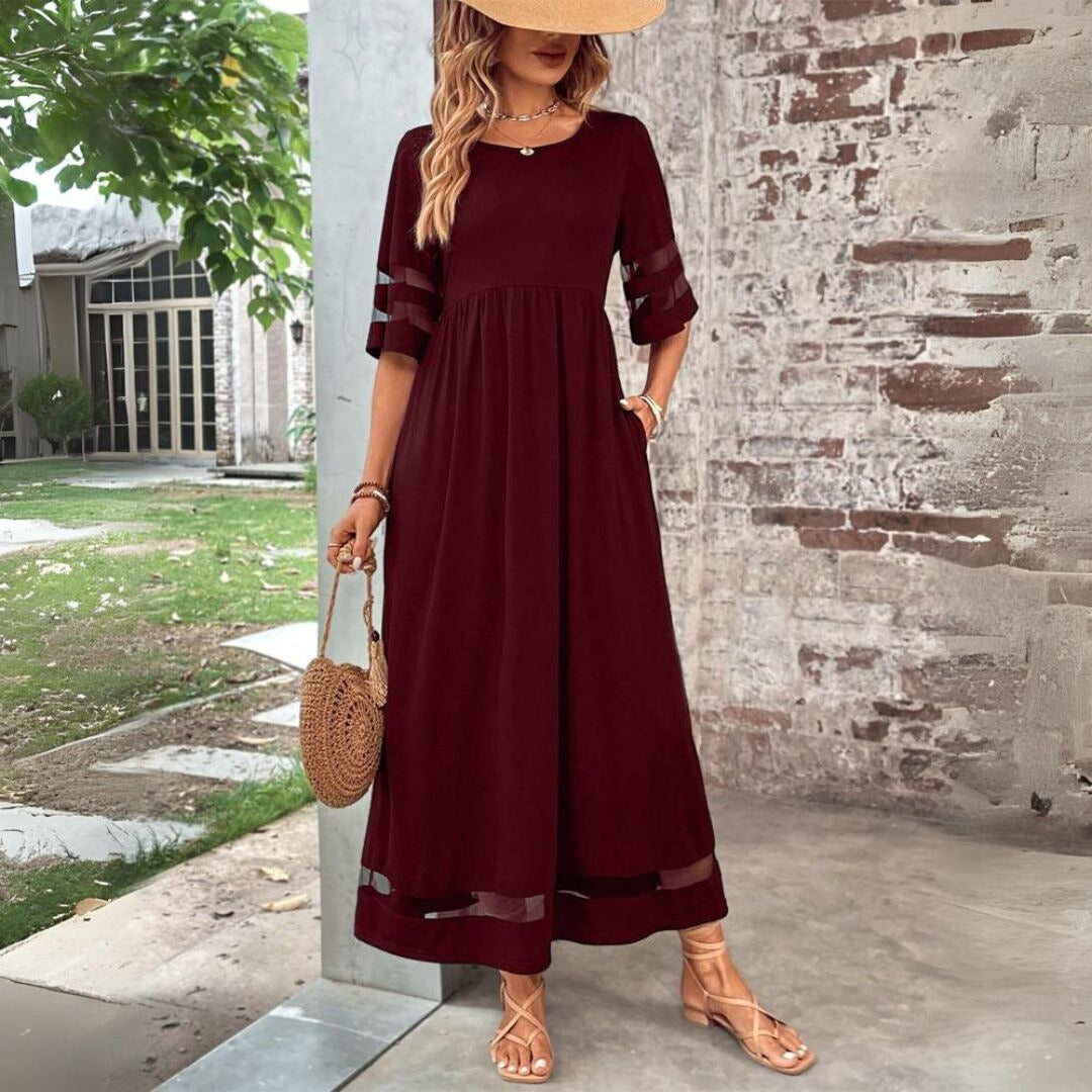 Casual Babydoll Maxi Dress - Burgundy