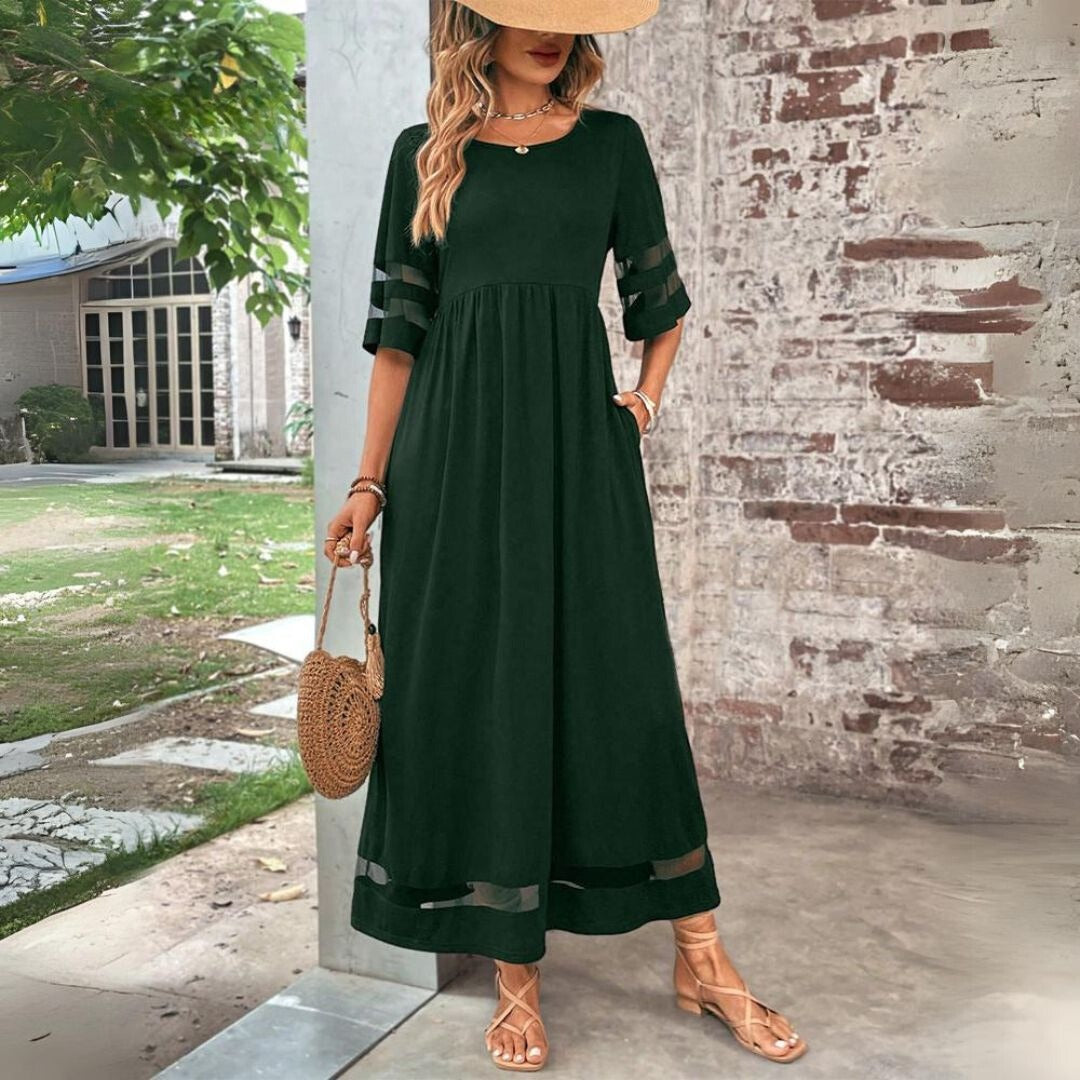 Casual Babydoll Maxi Dress - Green