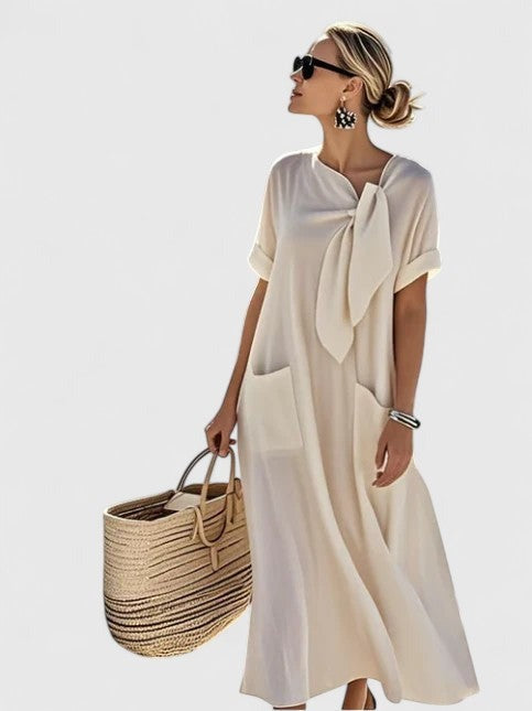 Casual Short Sleeve Maxi Dress - Beige