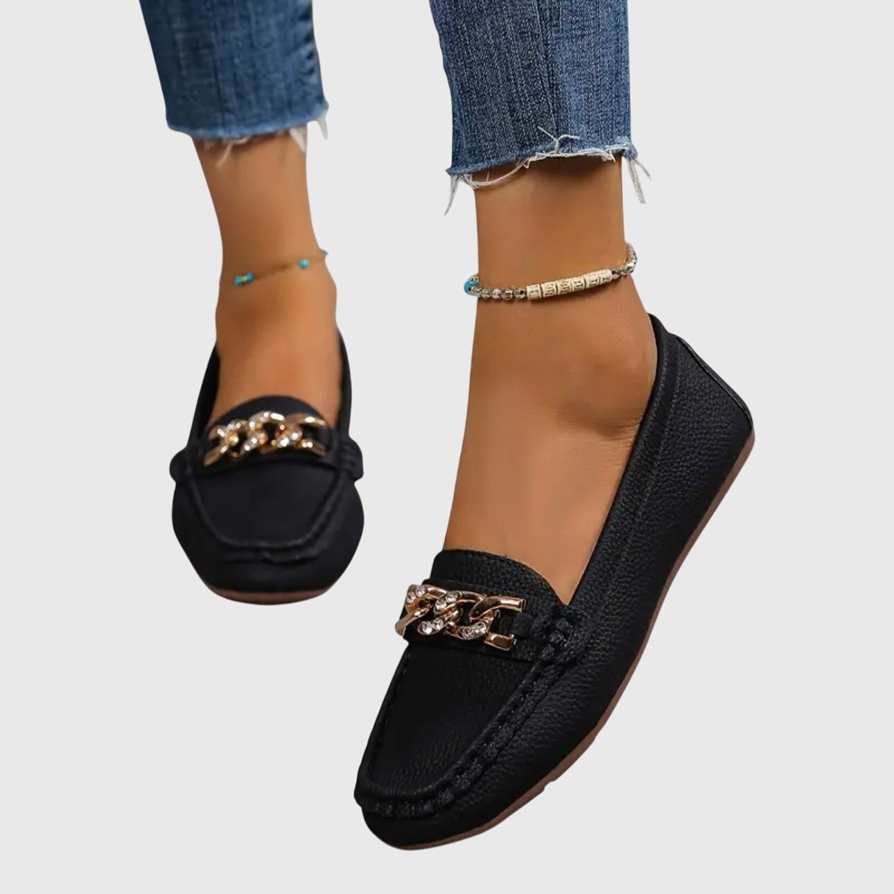 Chain Loafer Flats - Black