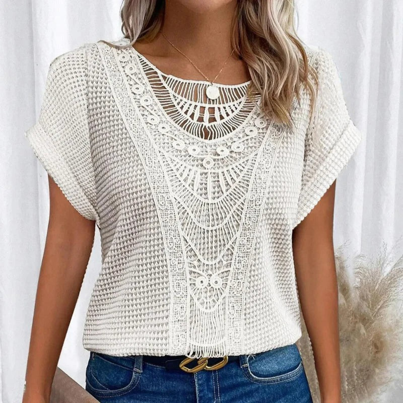 Crochet Short Sleeve Top - White