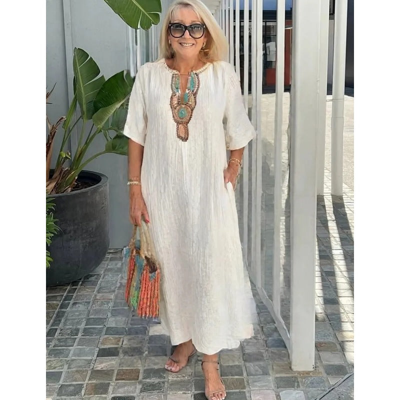 Embroidered Beach Maxi Dress