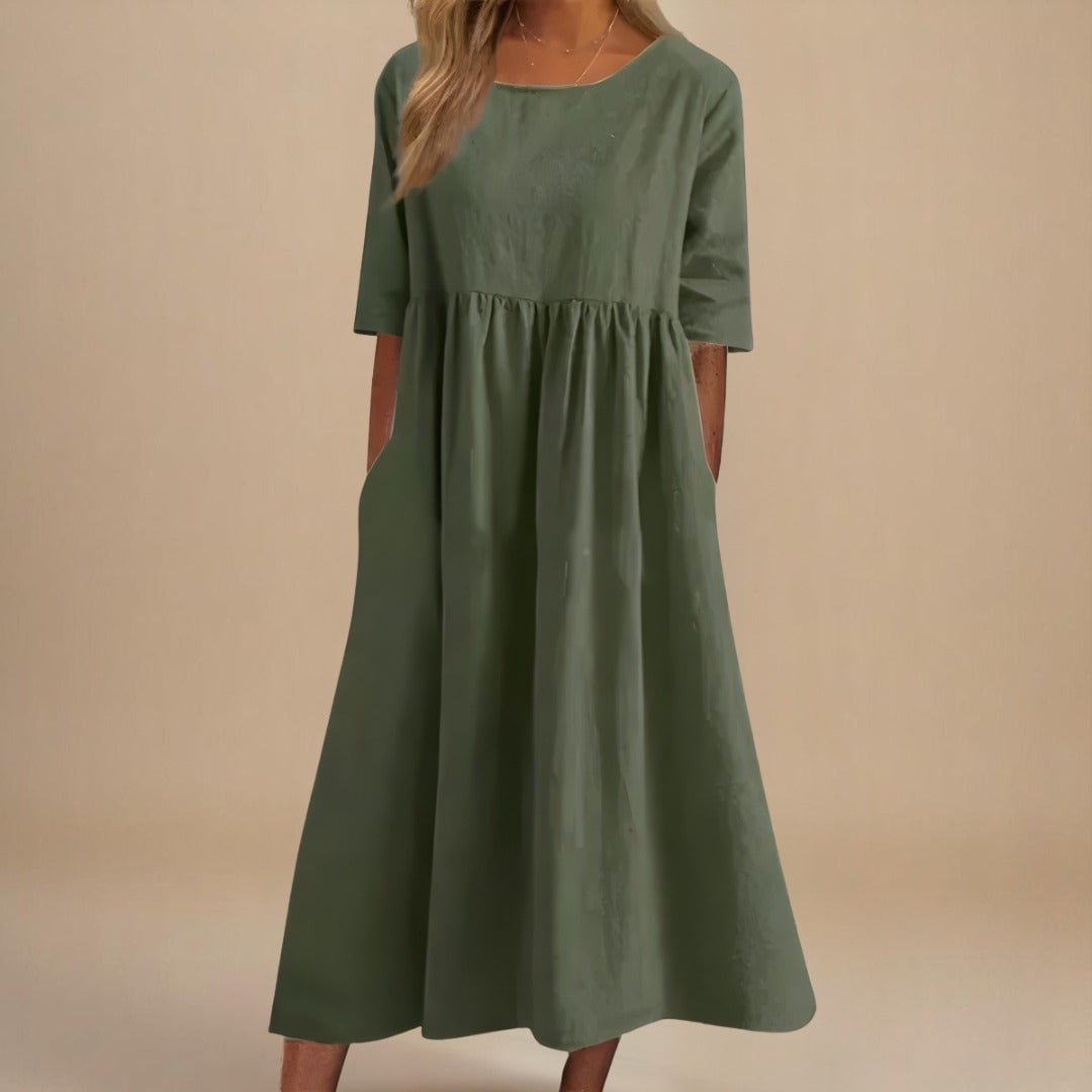 Empire Waist Midi Dress - Army Green