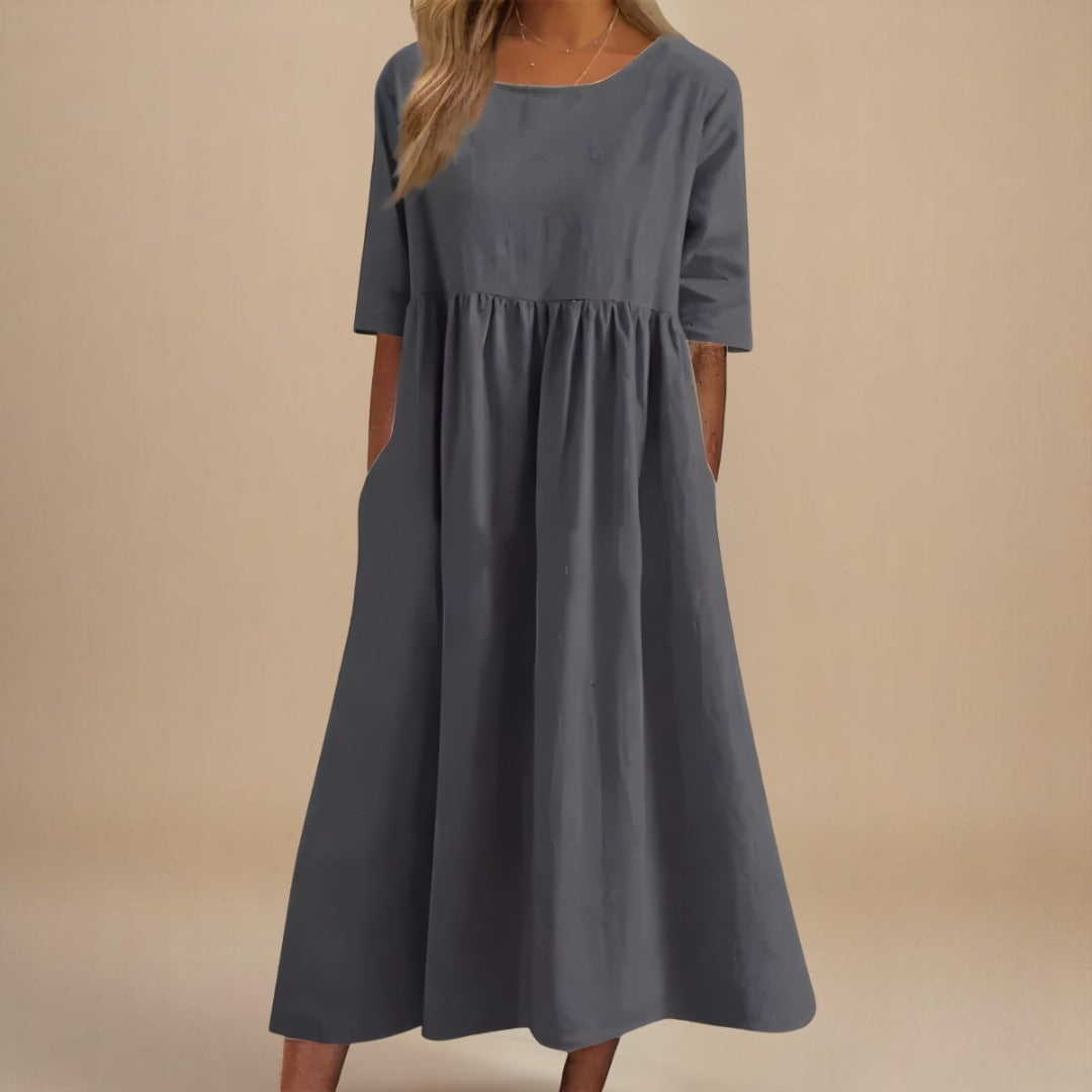 Empire Waist Midi Dress - Gray