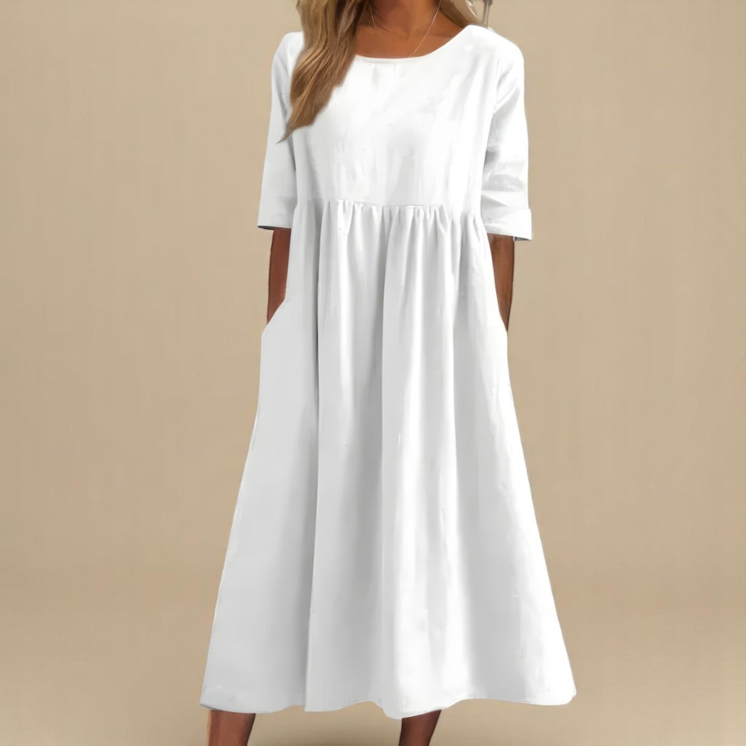 Empire Waist Midi Dress - White