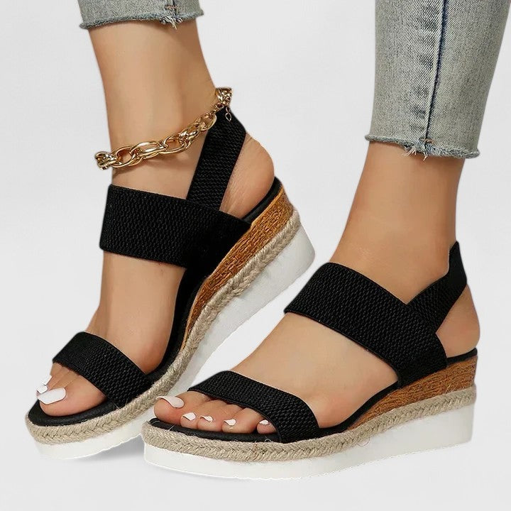 Espadrille Wedge Platform Sandals - Black