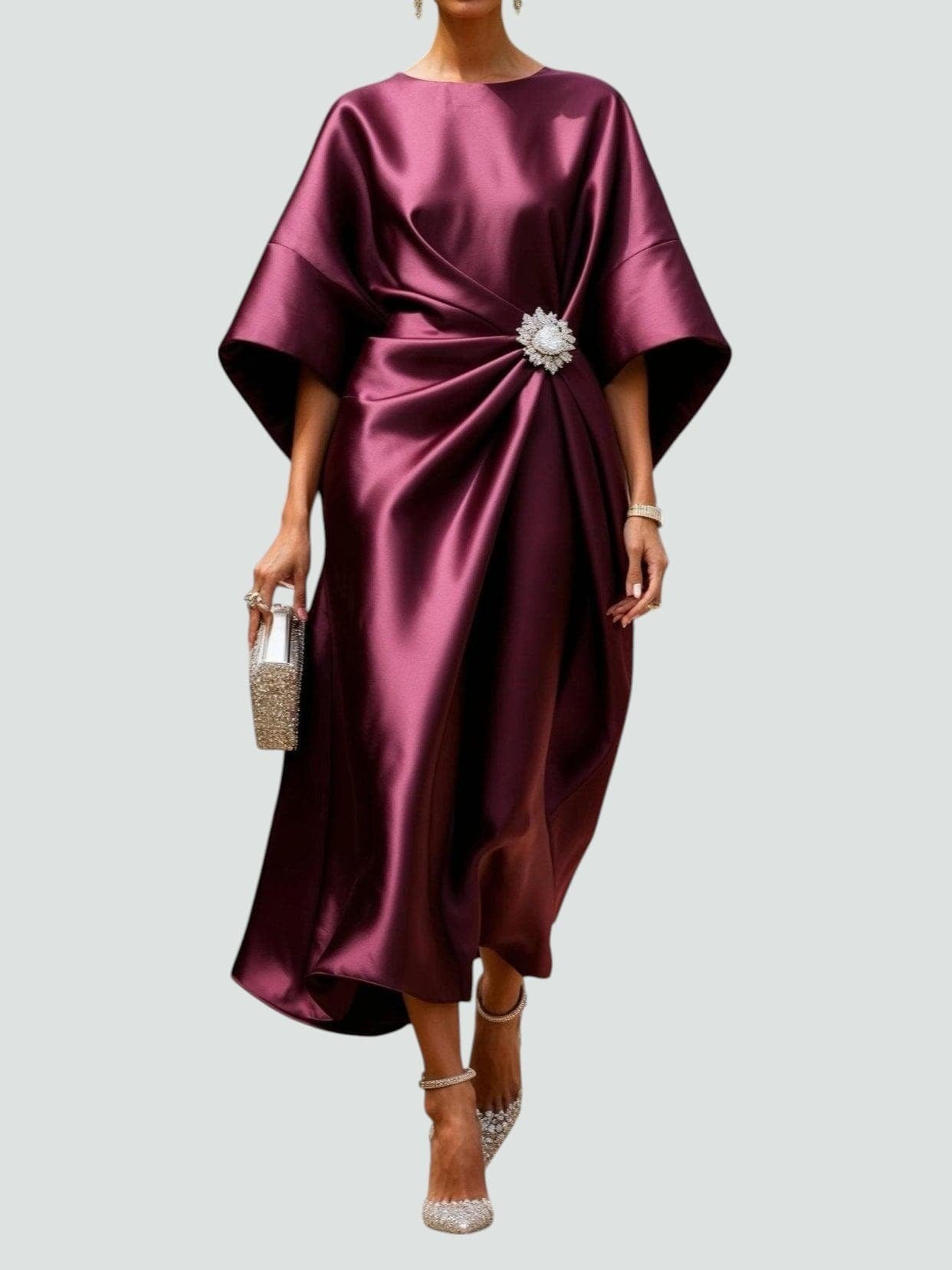 Evening Formal Midi Dress - Red