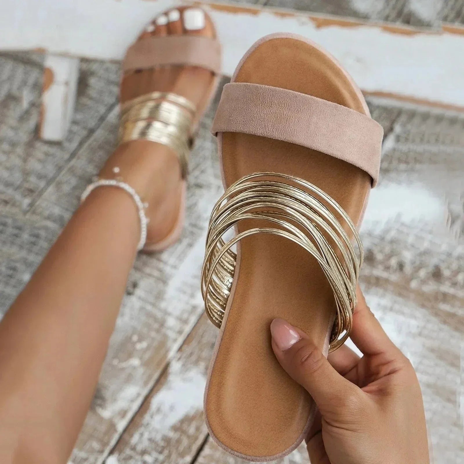 Flat Summer Sandals - Khaki