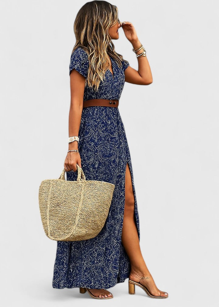 Floral Boho Maxi Dress - Blue