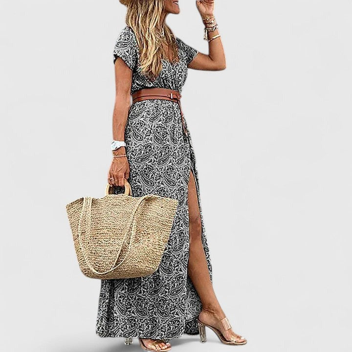 Floral Boho Maxi Dress - Gray