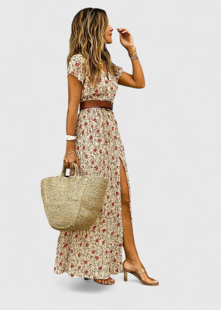 Floral Boho Maxi Dress - Red