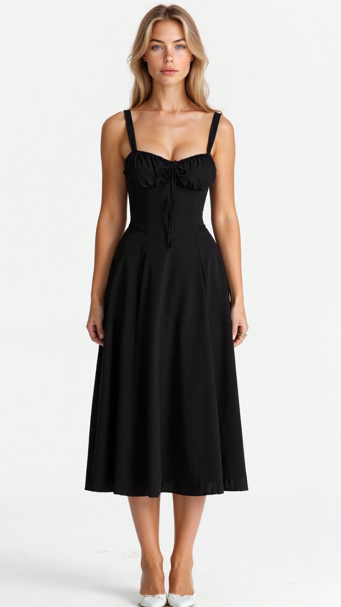 Floral Corset Midi Dress - Black