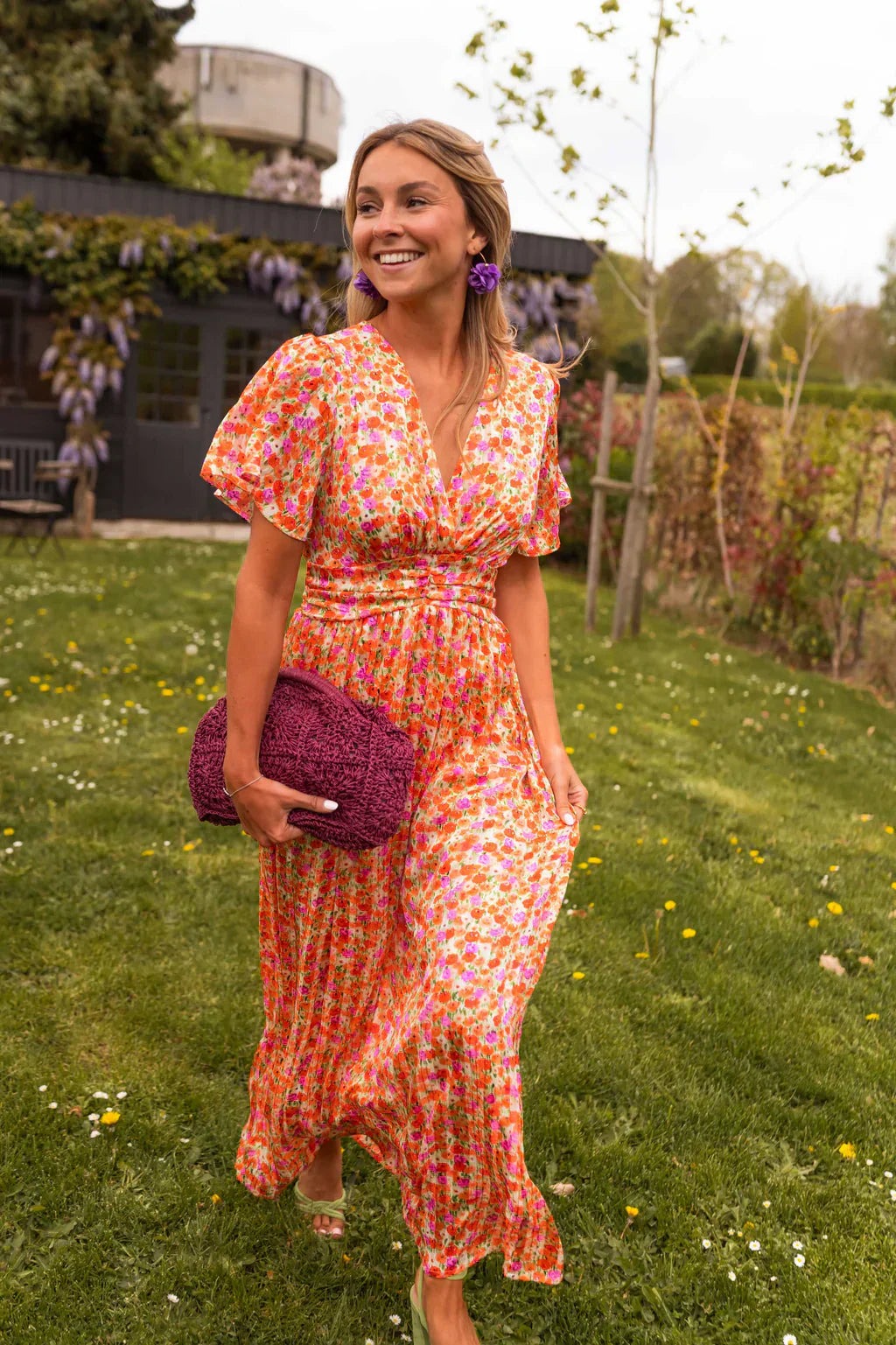 Floral Flutter Sleeve Maxi Dress