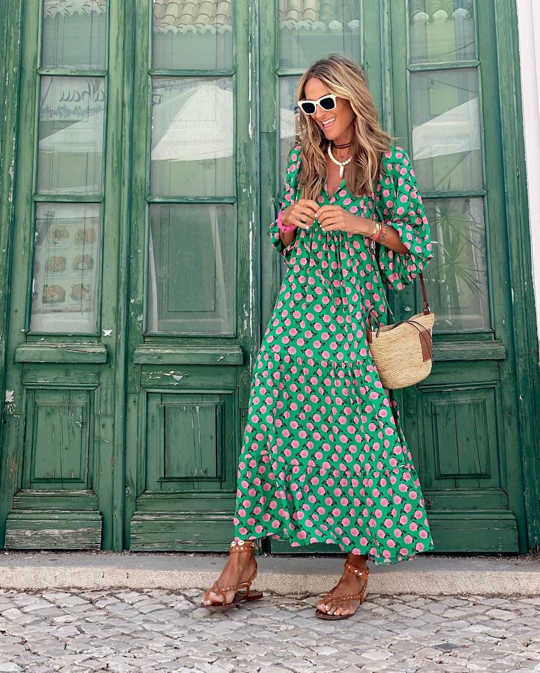 Floral Puff Sleeve Maxi Dress