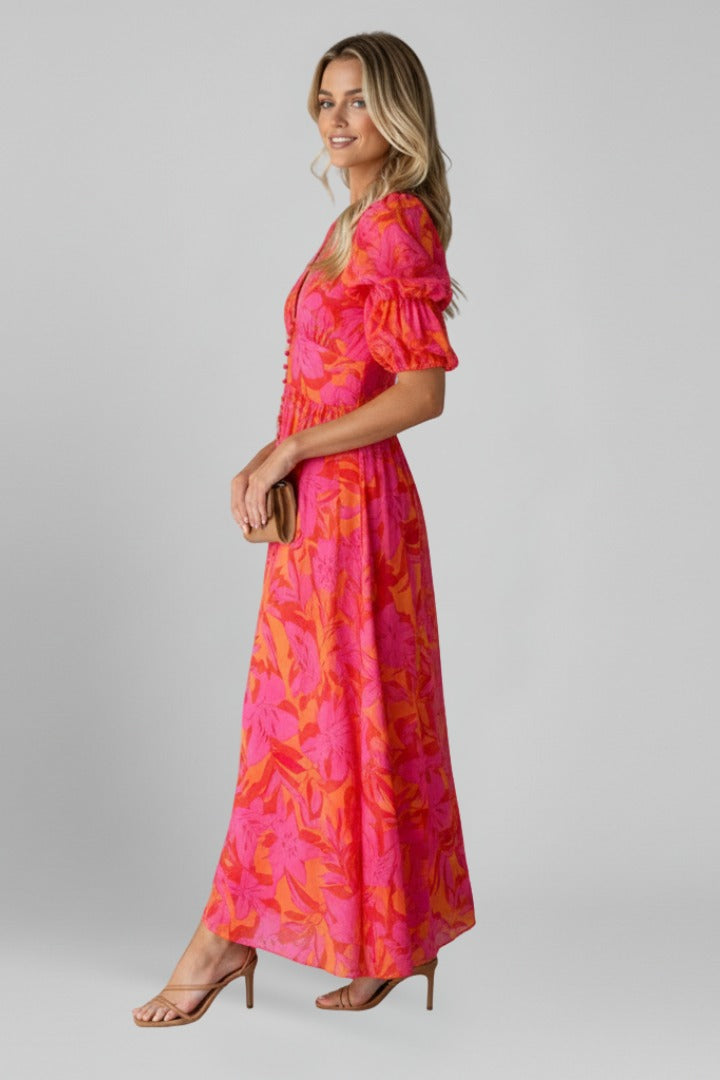 Floral Puff Sleeve Maxi Dress