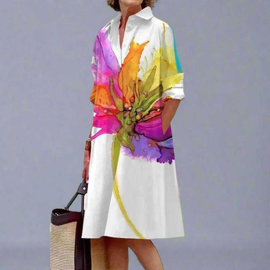 Floral Shirt Dress - White
