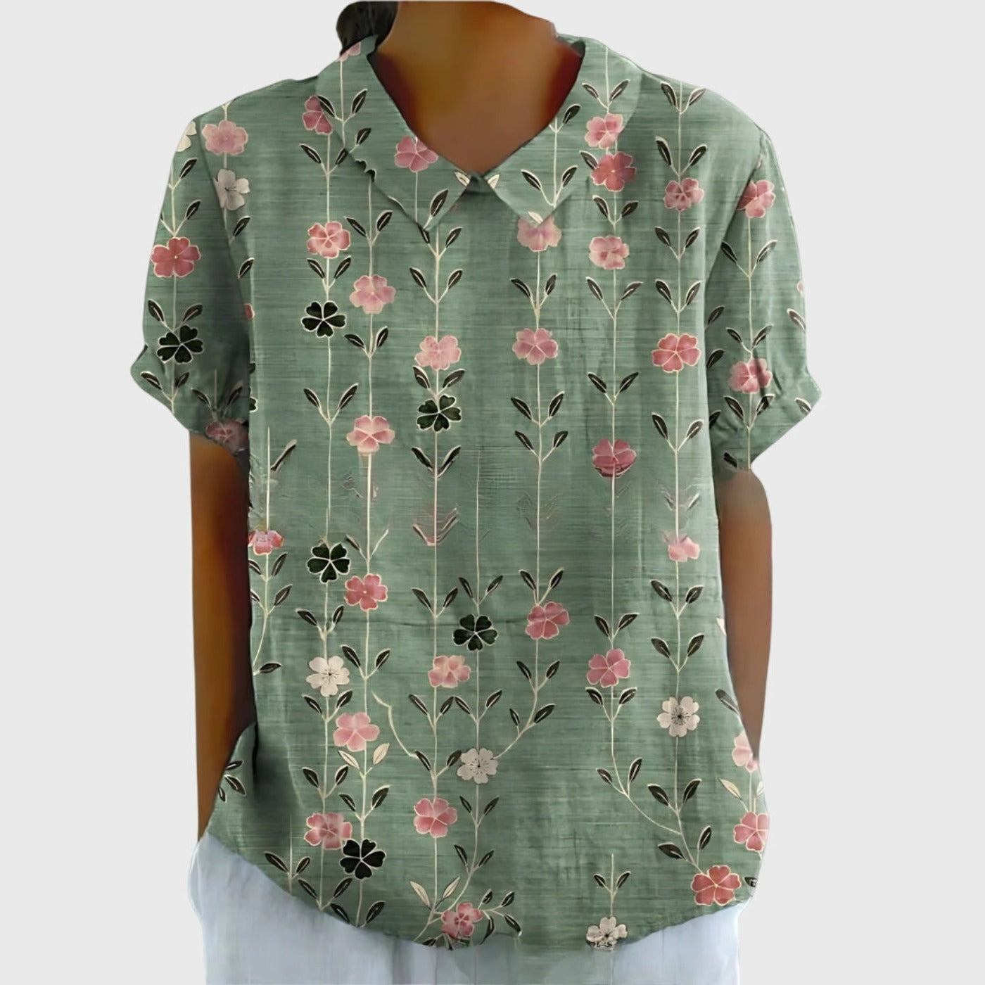 Floral Short Sleeve Blouse - Sage Green