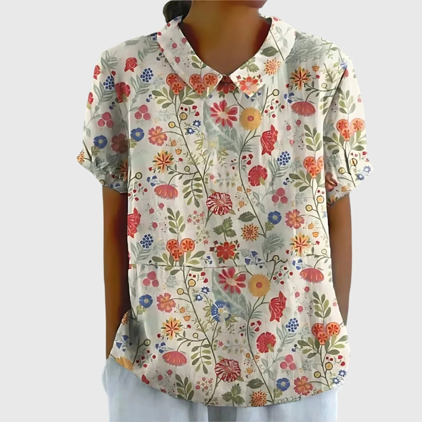 Floral Short Sleeve Blouse - White 6